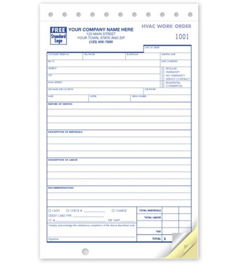 pre-made HVAC invoices 